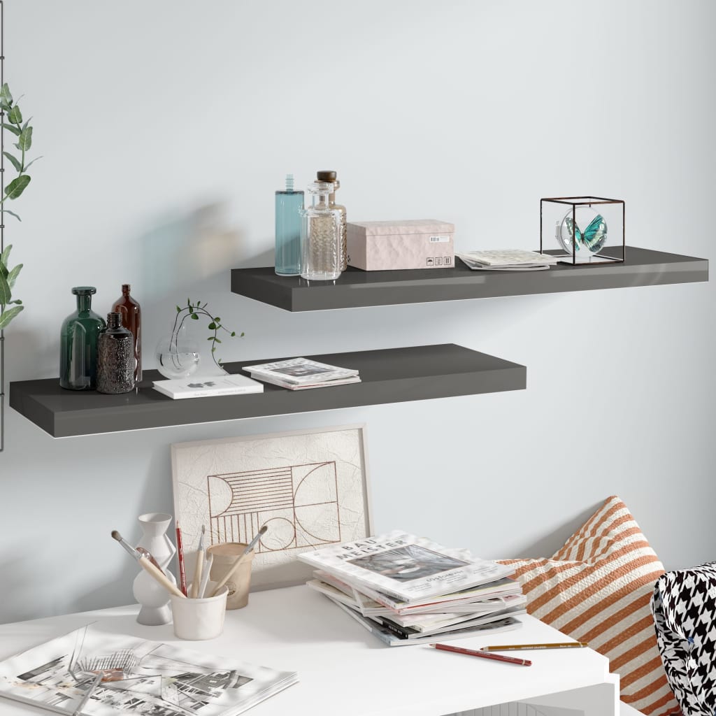 Scaffali A Parete 4 Pz 90X23,5X3,8 Cm In Mdf Grigio Lucido