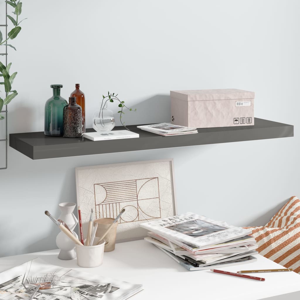 Scaffali A Parete 4 Pz 90X23,5X3,8 Cm In Mdf Grigio Lucido