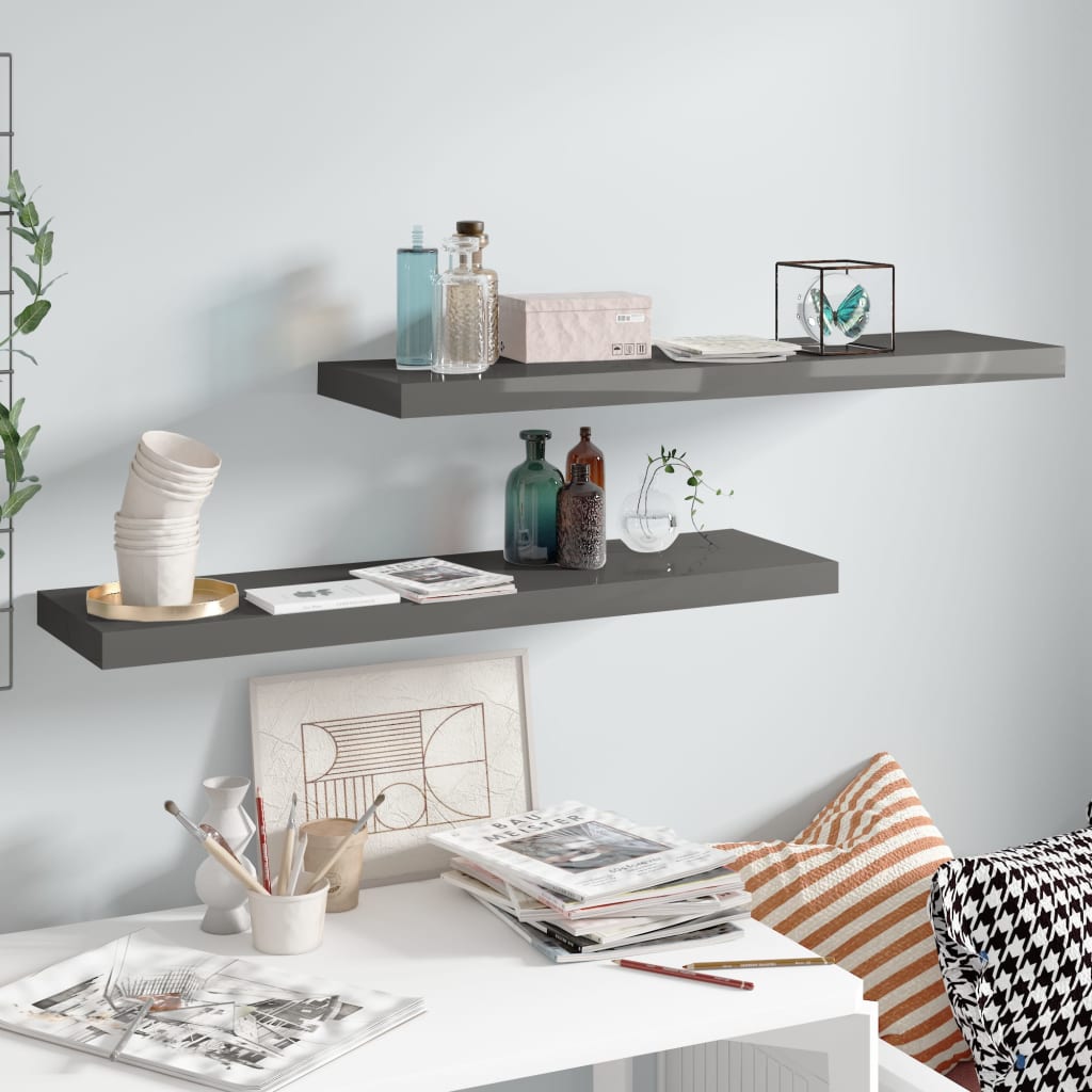 Scaffali A Parete 4 Pz 90X23,5X3,8 Cm In Mdf Grigio Lucido
