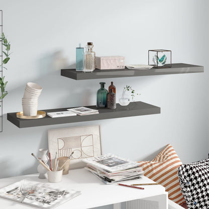 Scaffali A Parete 4 Pz 90X23,5X3,8 Cm In Mdf Grigio Lucido