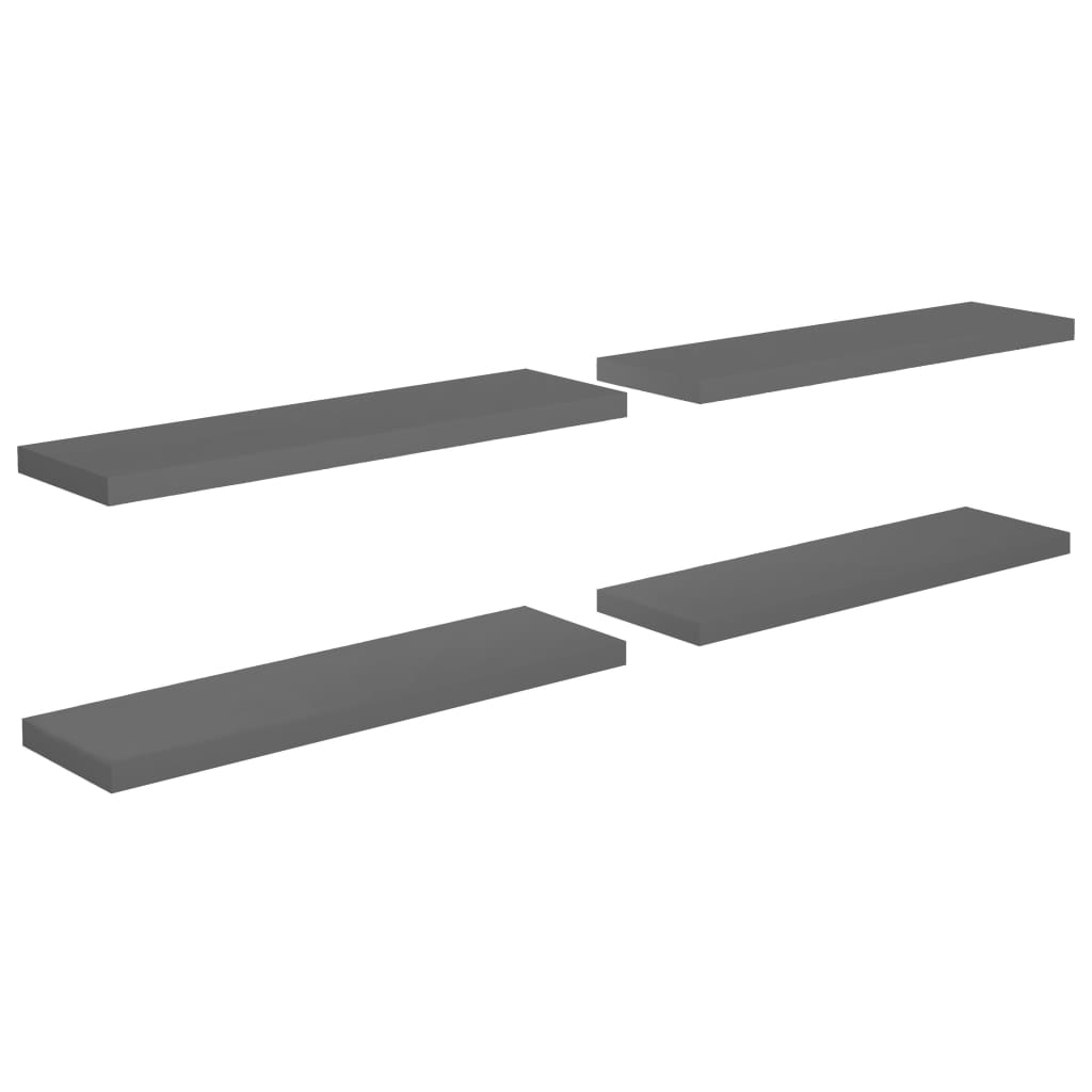 Scaffali A Parete 4 Pz 90X23,5X3,8 Cm In Mdf Grigio Lucido