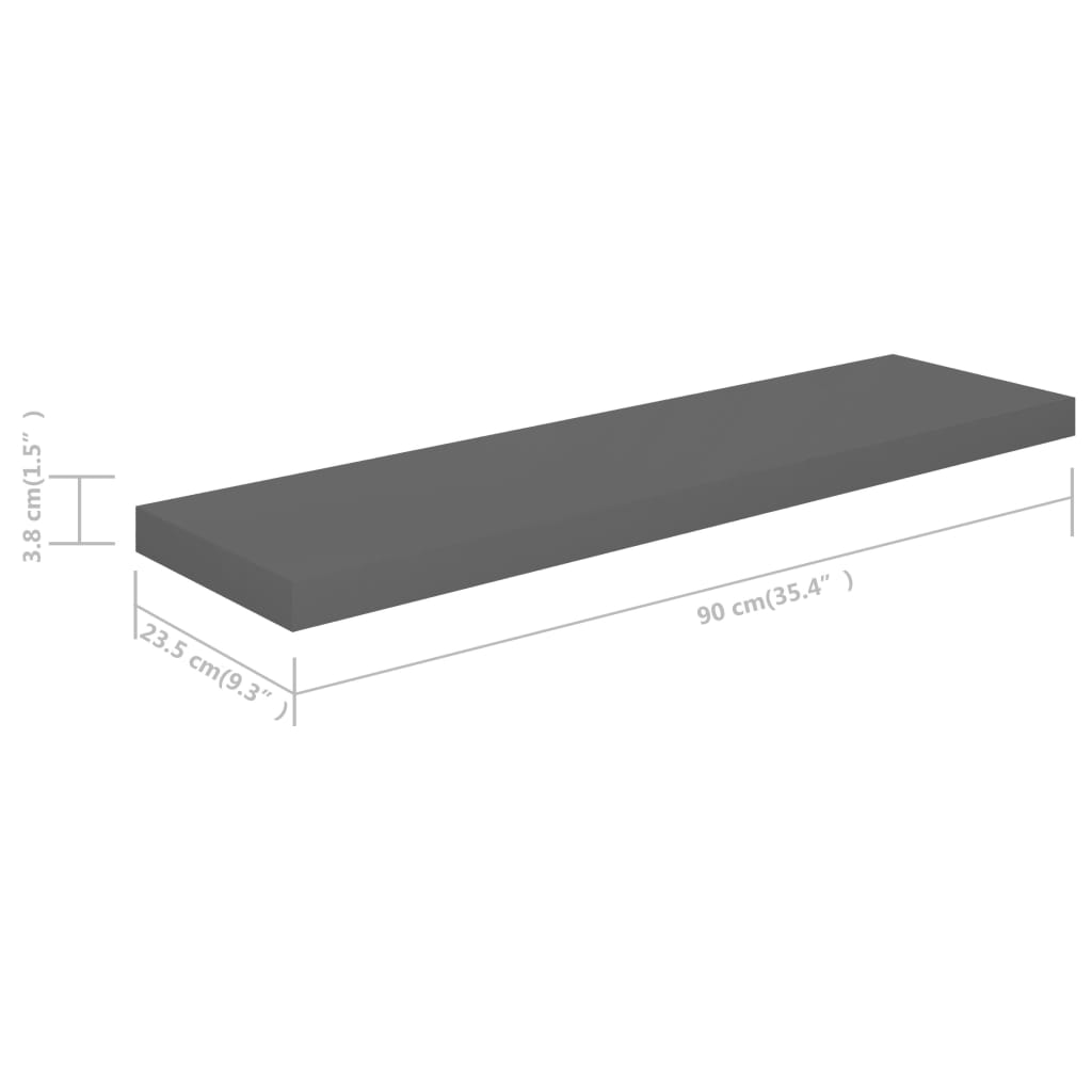 Scaffali A Parete 4 Pz 90X23,5X3,8 Cm In Mdf Grigio Lucido
