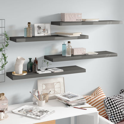 Scaffali A Parete 4 Pz 90X23,5X3,8 Cm In Mdf Grigio Lucido