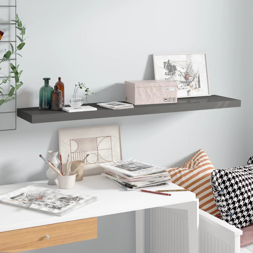 Scaffali A Parete 4 Pz 90X23,5X3,8 Cm In Mdf Grigio Lucido