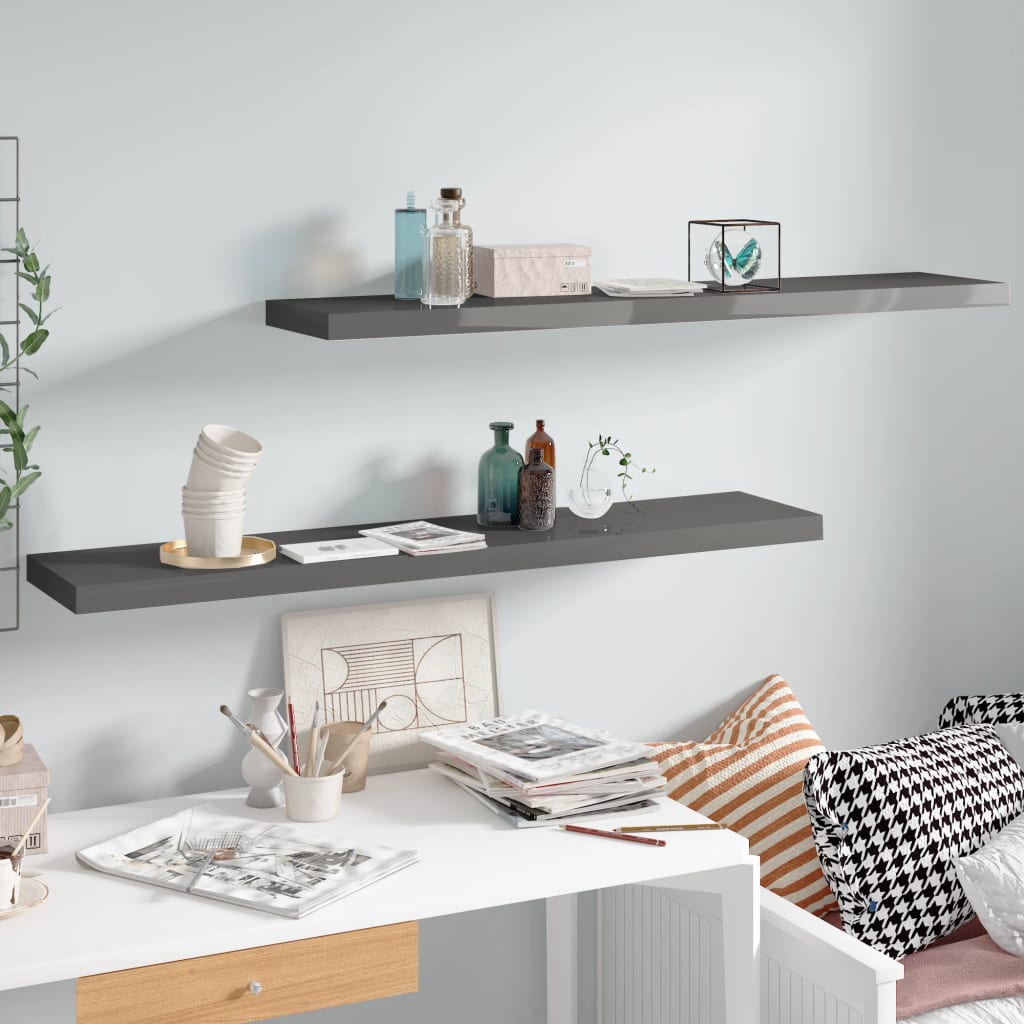 Scaffali A Parete 4 Pz 90X23,5X3,8 Cm In Mdf Grigio Lucido