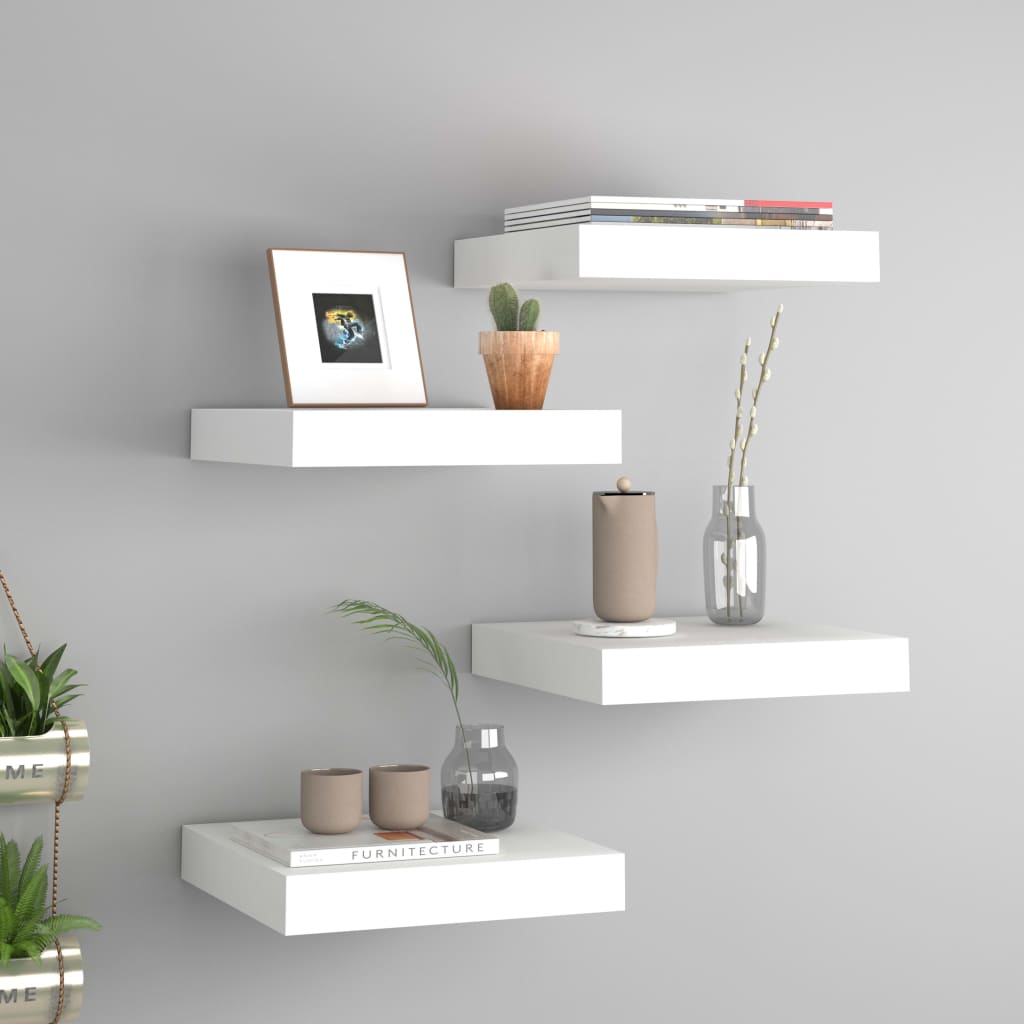 Scaffali A Parete 4 Pz Bianchi 120X23,5X3,8 Cm In Mdf Bianco