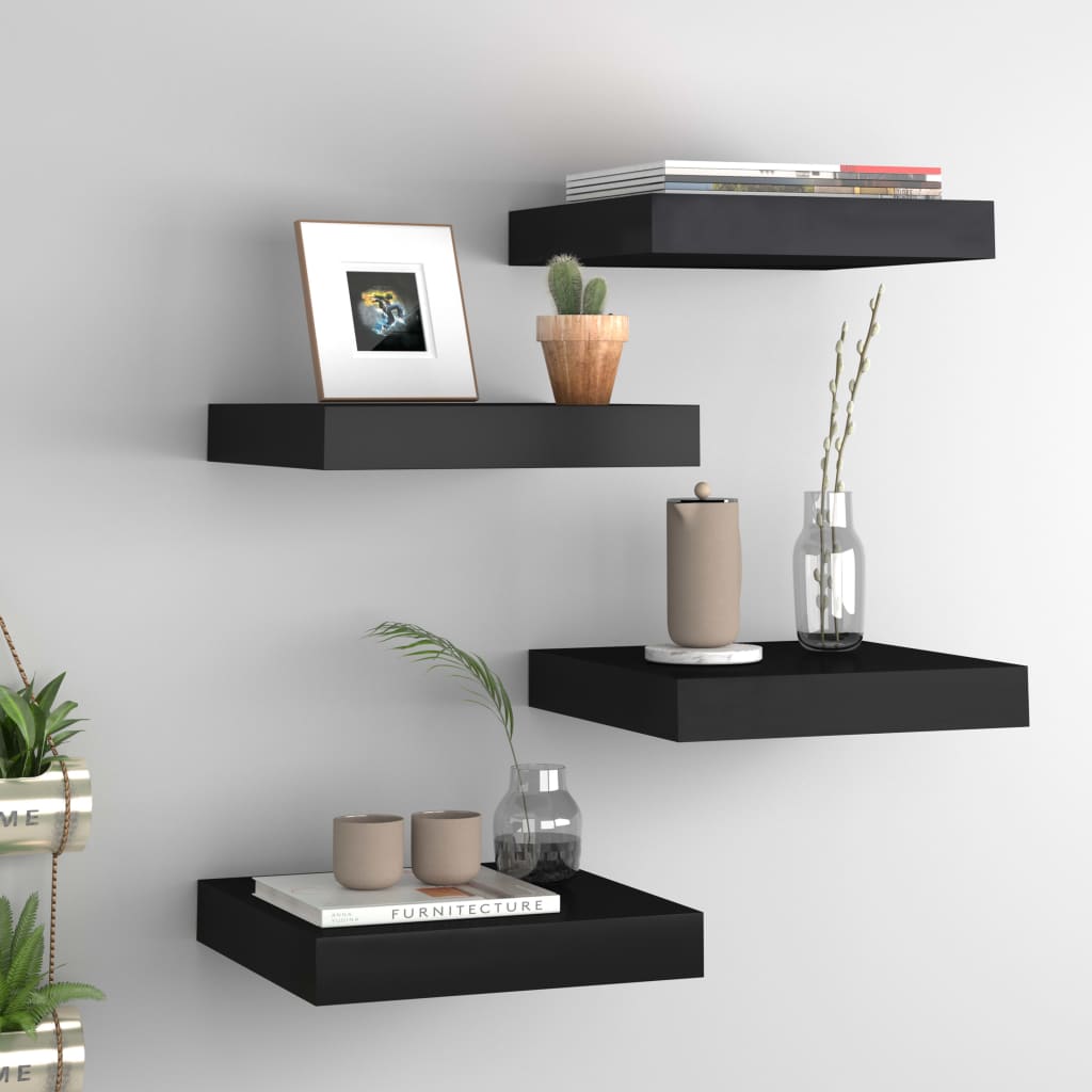 Scaffali A Parete 4 Pz Neri 120X23,5X3,8 Cm In Mdf Nero