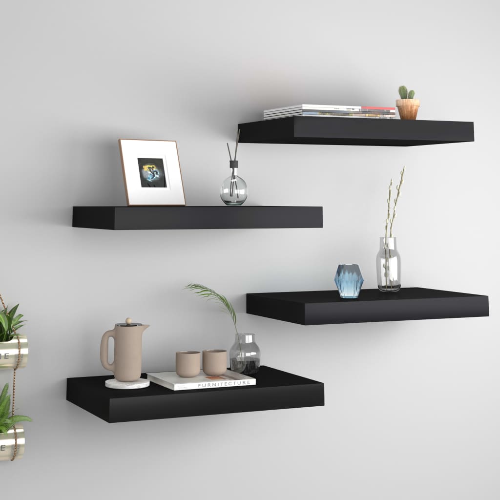 Scaffali A Parete 4 Pz Neri 120X23,5X3,8 Cm In Mdf Nero