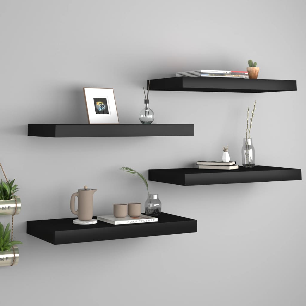 Scaffali A Parete 4 Pz Neri 120X23,5X3,8 Cm In Mdf Nero