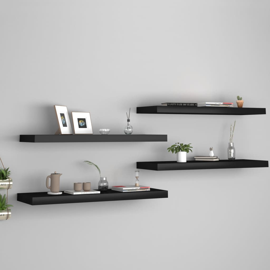 Scaffali A Parete 4 Pz Neri 120X23,5X3,8 Cm In Mdf Nero