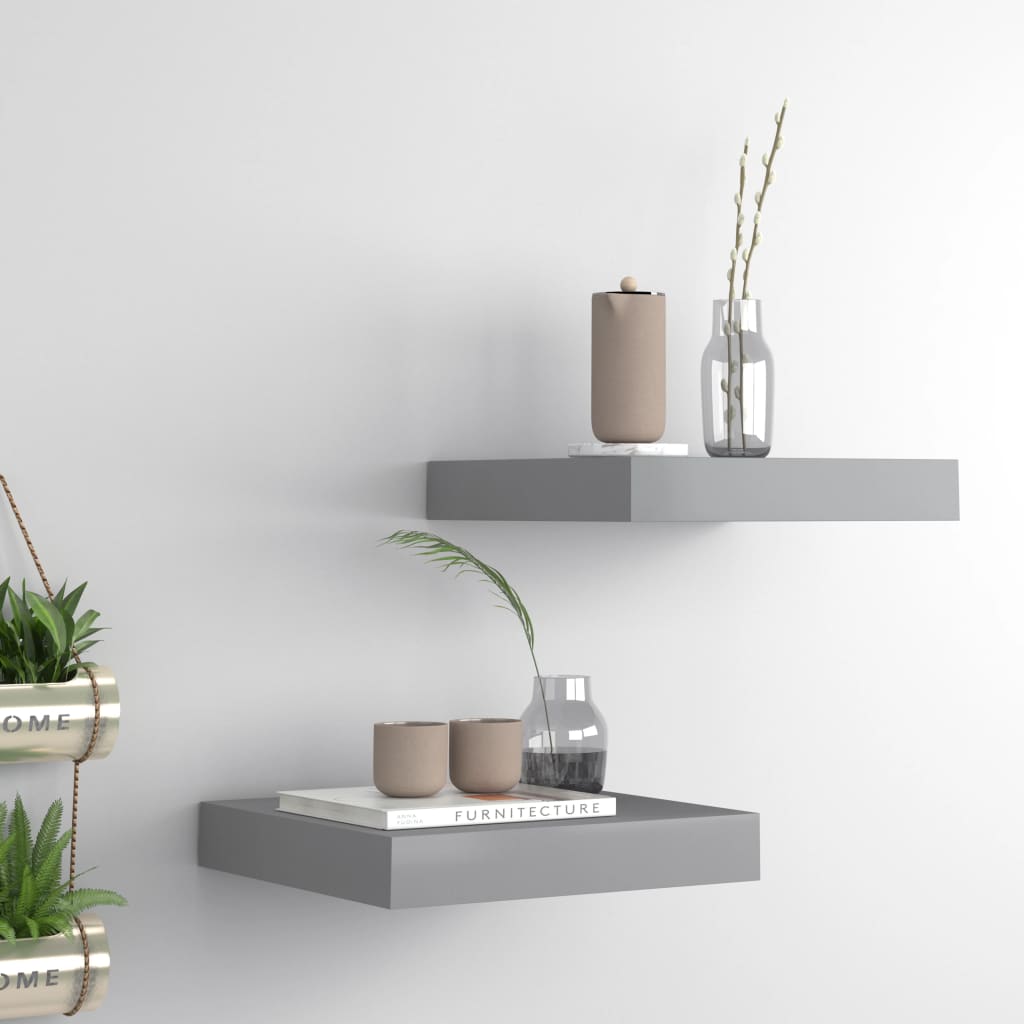 Scaffali A Parete 2 Pz Grigi 90X23,5X3,8 Cm In Mdf Grigio