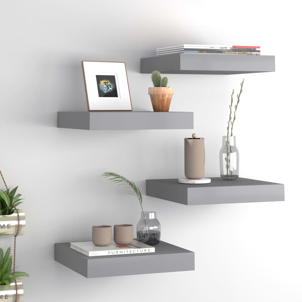 Scaffali A Parete 2 Pz Grigi 90X23,5X3,8 Cm In Mdf Grigio