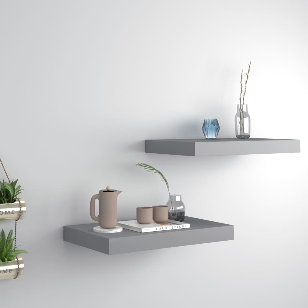 Scaffali A Parete 2 Pz Grigi 90X23,5X3,8 Cm In Mdf Grigio