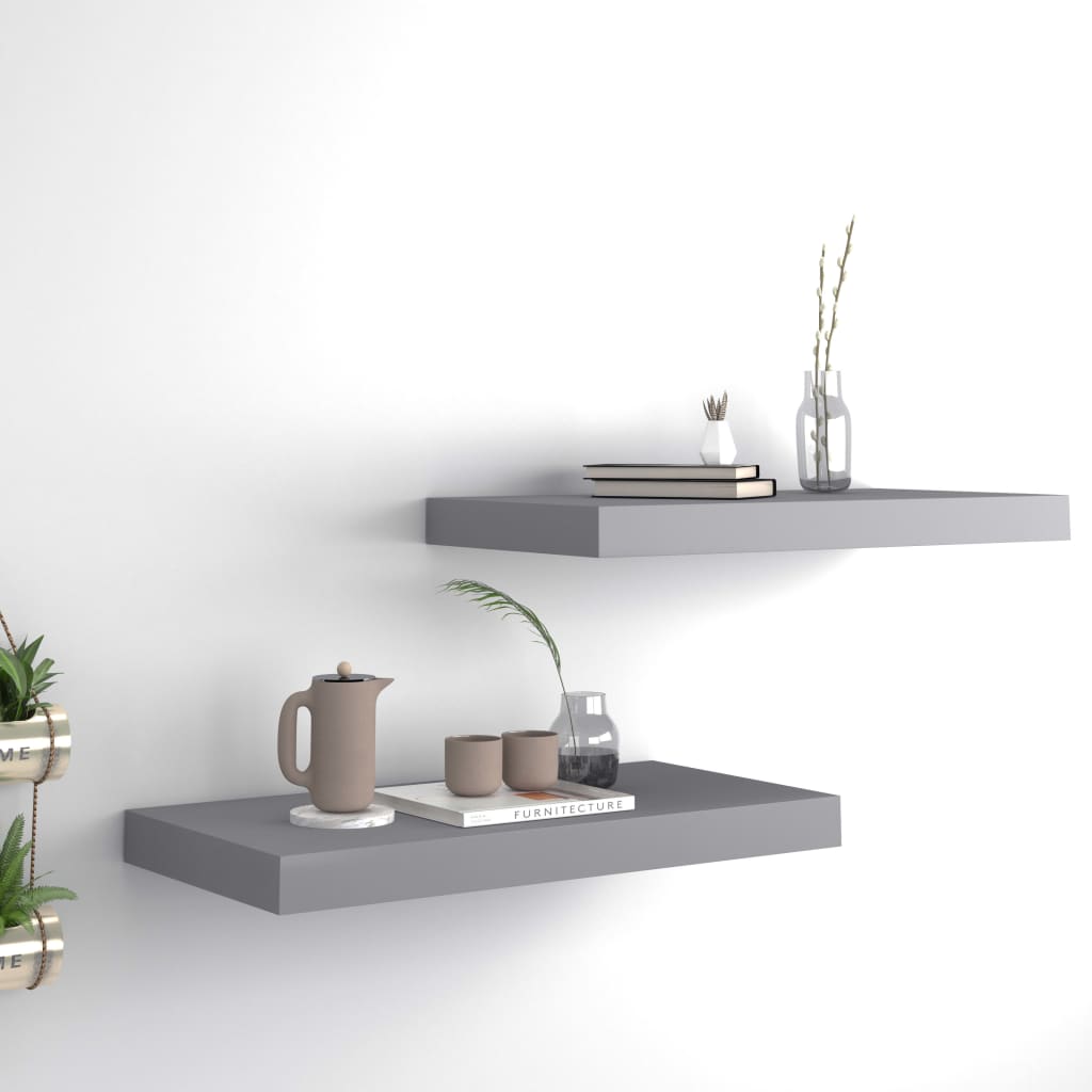 Scaffali A Parete 2 Pz Grigi 90X23,5X3,8 Cm In Mdf Grigio