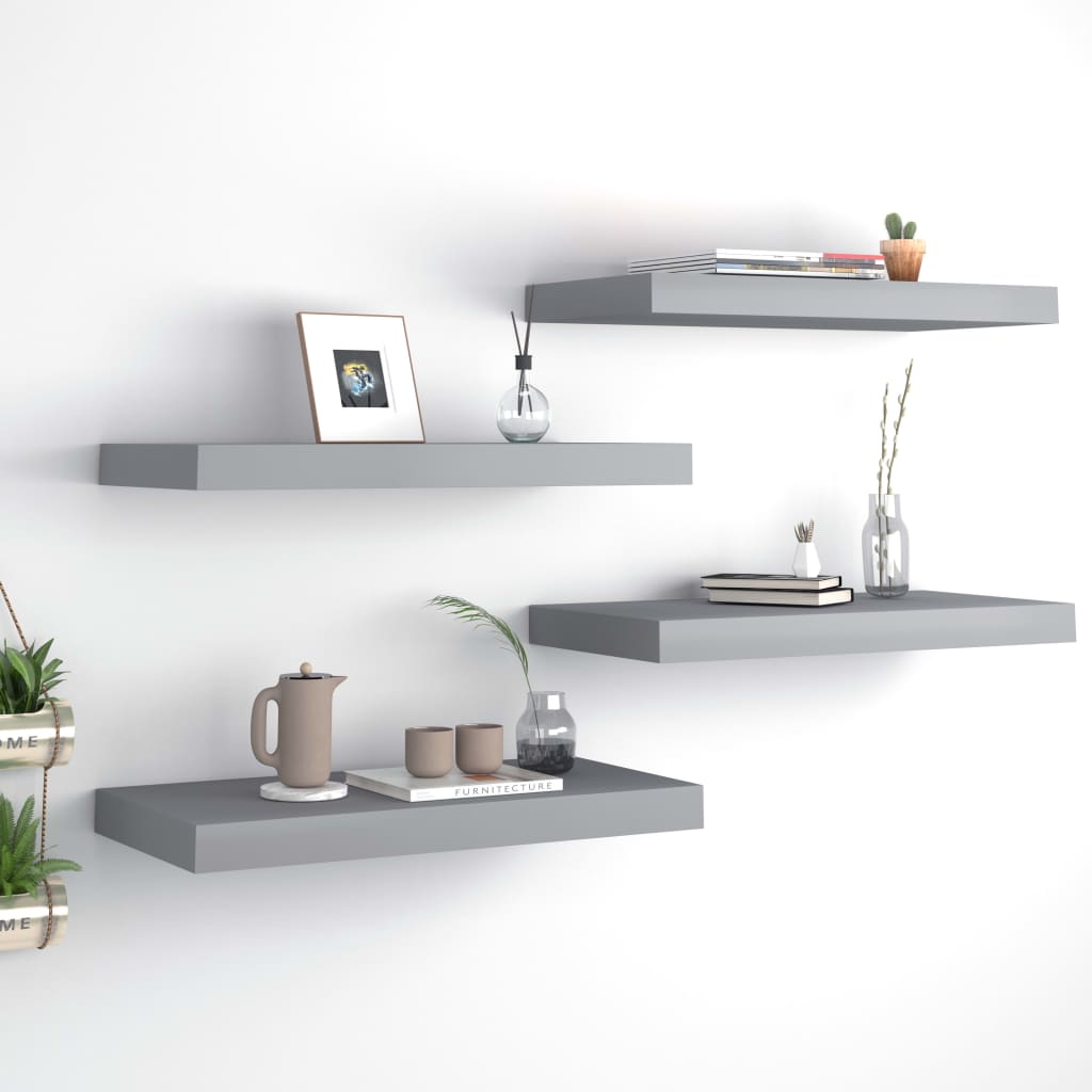 Scaffali A Parete 2 Pz Grigi 90X23,5X3,8 Cm In Mdf Grigio