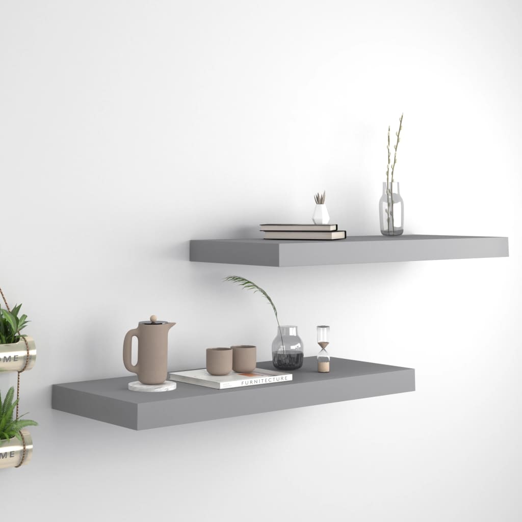 Scaffali A Parete 2 Pz Grigi 90X23,5X3,8 Cm In Mdf Grigio