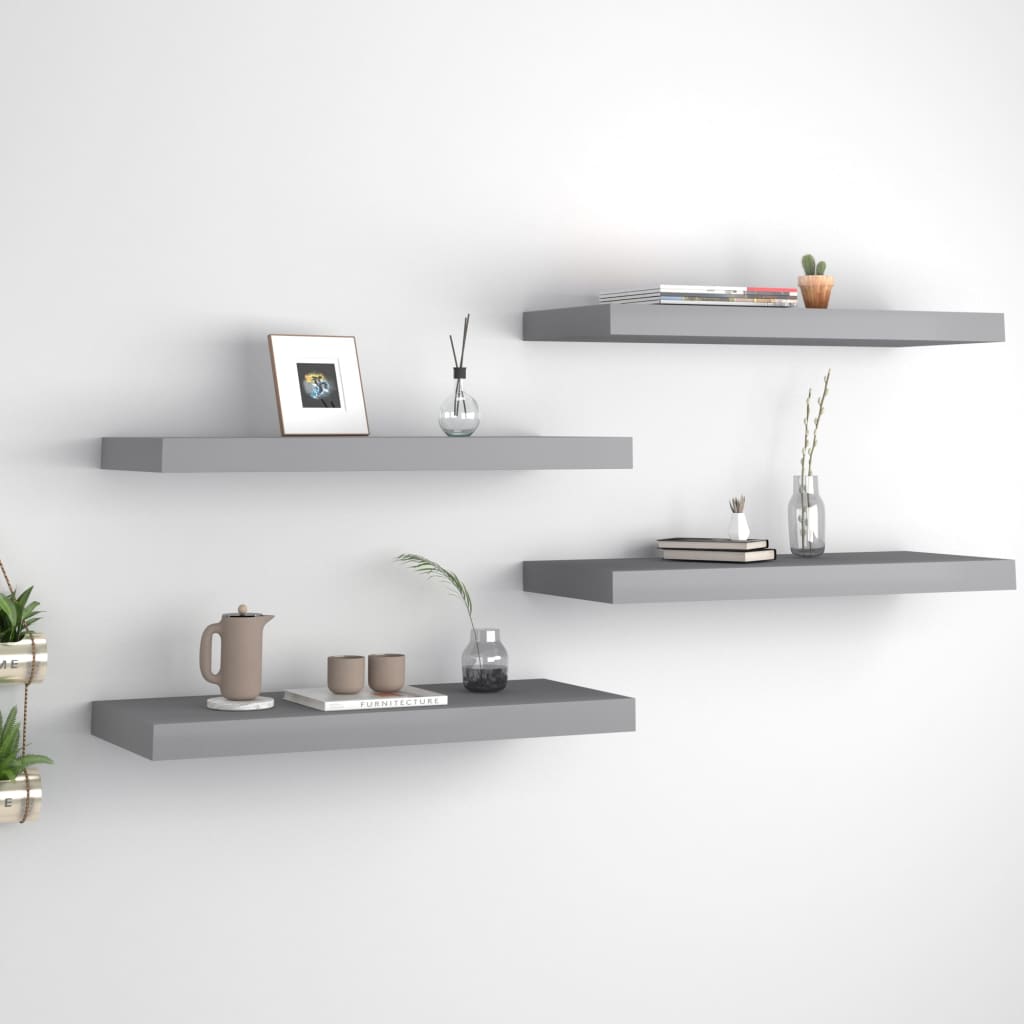 Scaffali A Parete 2 Pz Grigi 90X23,5X3,8 Cm In Mdf Grigio