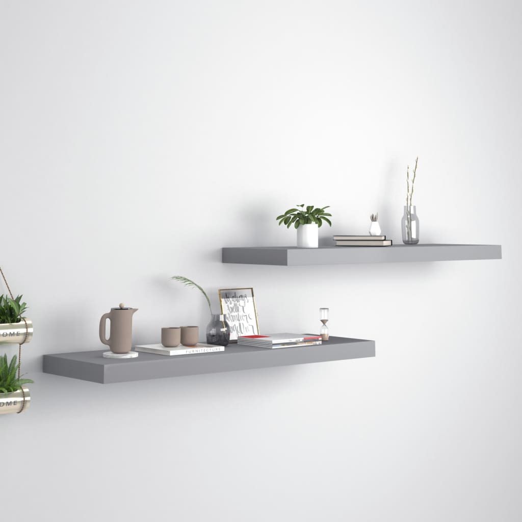 Scaffali A Parete 2 Pz Grigi 90X23,5X3,8 Cm In Mdf Grigio