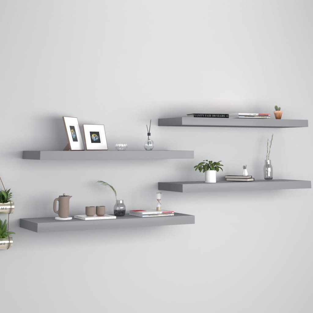 Scaffali A Parete 2 Pz Grigi 90X23,5X3,8 Cm In Mdf Grigio