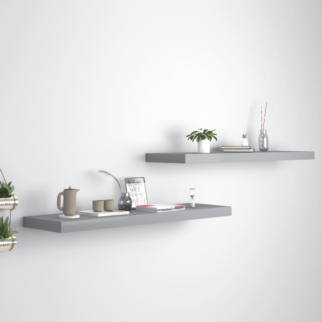 Scaffali A Parete 2 Pz Grigi 90X23,5X3,8 Cm In Mdf Grigio