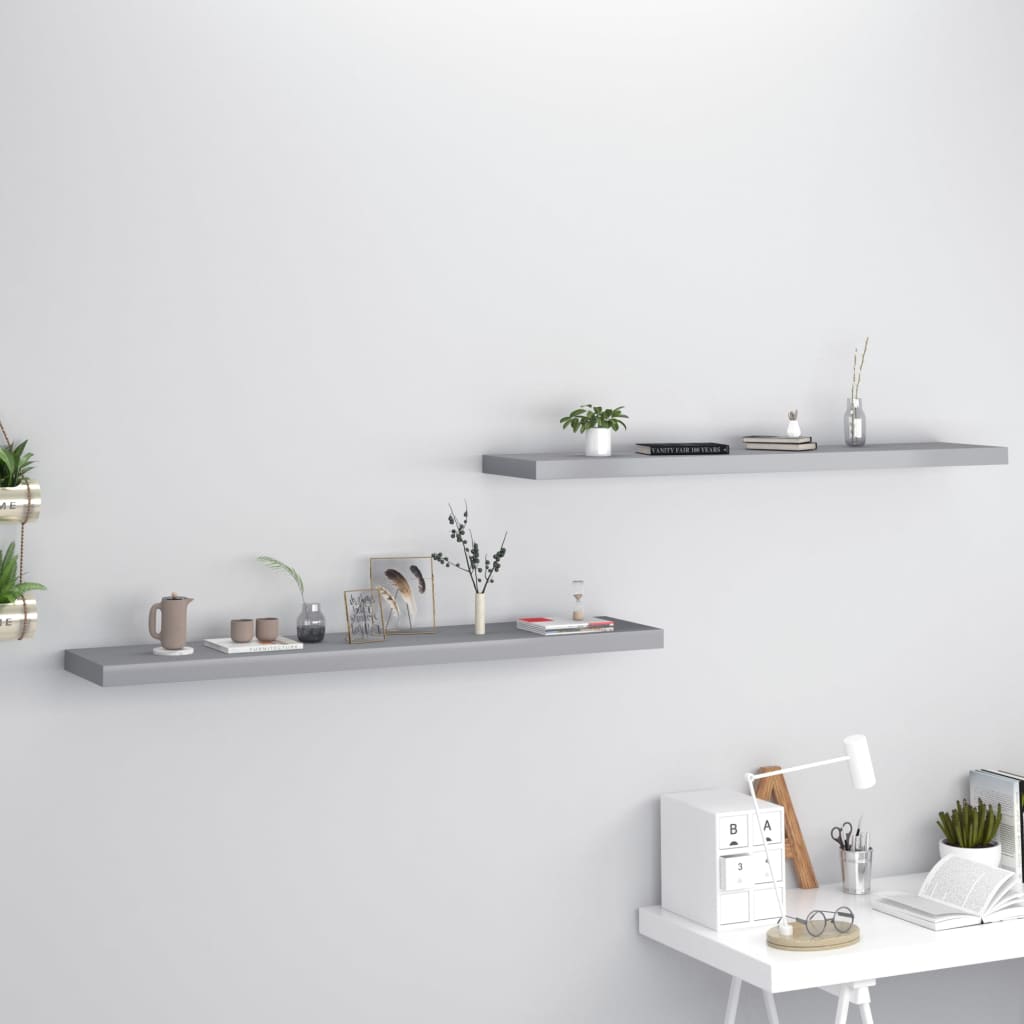 Scaffali A Parete 2 Pz Grigi 90X23,5X3,8 Cm In Mdf Grigio