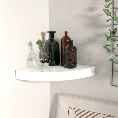 Mensole Angolari Sospese 4 Pz 25X25X3,8 Cm Mdf Bianco Lucido