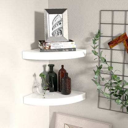Mensole Angolari Sospese 4 Pz 25X25X3,8 Cm Mdf Bianco Lucido