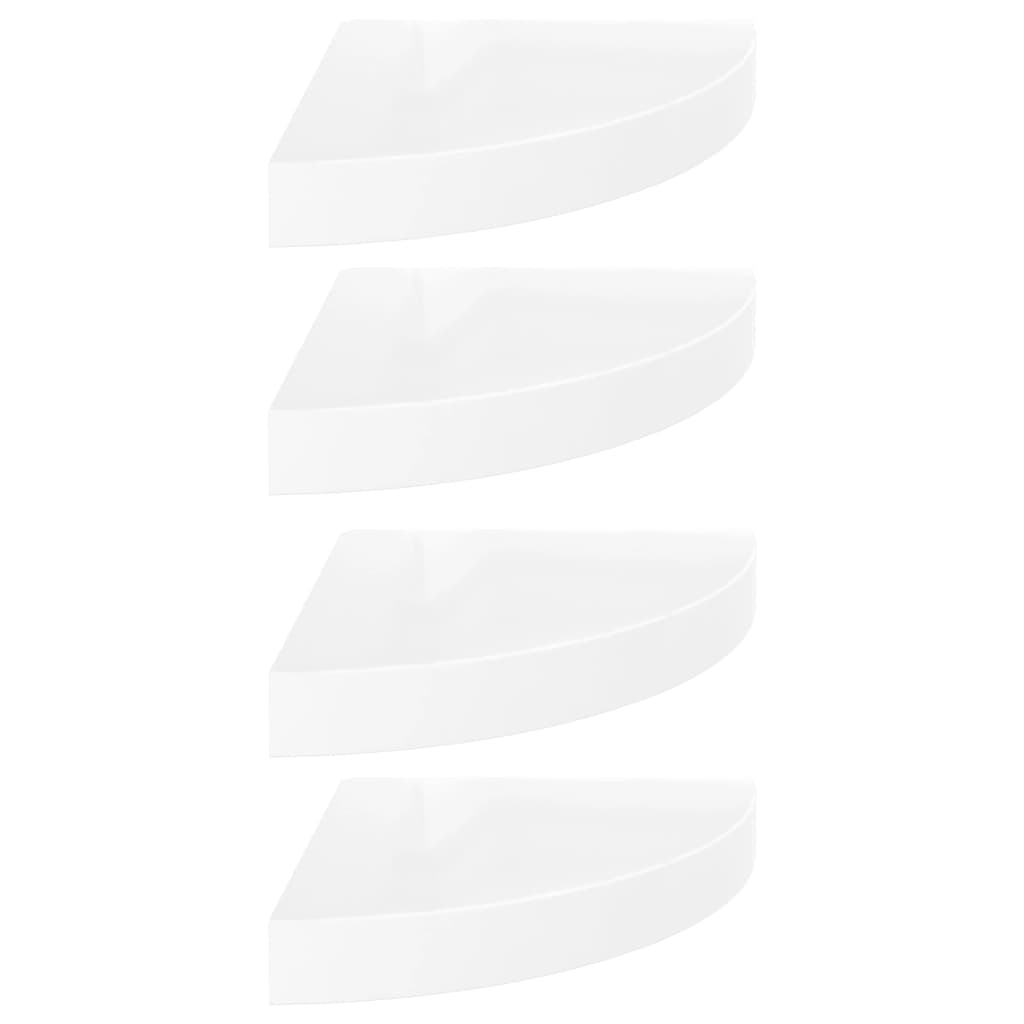 Mensole Angolari Sospese 4 Pz 25X25X3,8 Cm Mdf Bianco Lucido