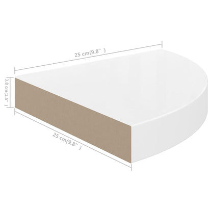Mensole Angolari Sospese 4 Pz 25X25X3,8 Cm Mdf Bianco Lucido