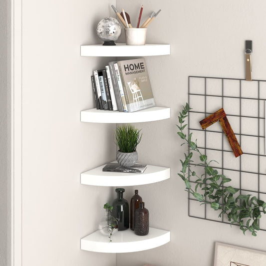 Mensole Angolari Sospese 4 Pz 25X25X3,8 Cm Mdf Bianco Lucido