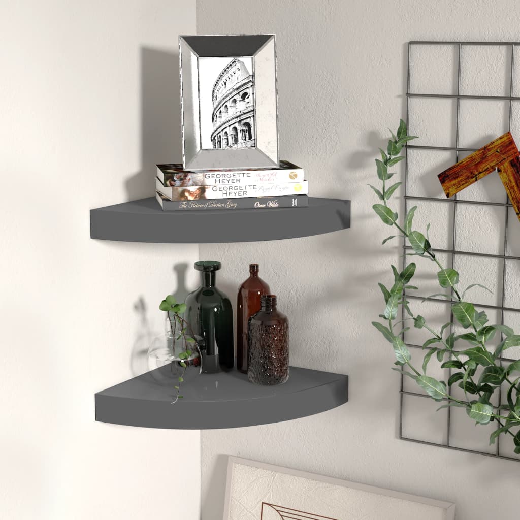 Scaffali Angolari A Parete 4 Pz 35X35X3,8 Cm Mdf Grigio Lucido