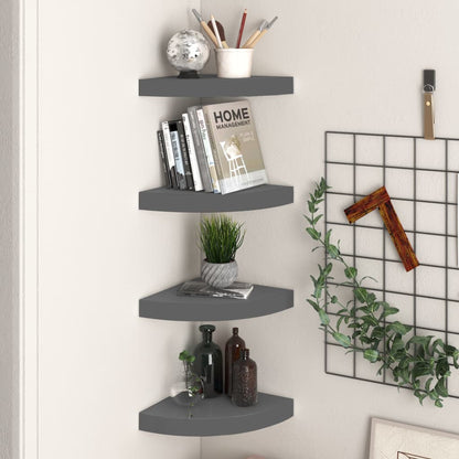 Scaffali Angolari A Parete 4 Pz 35X35X3,8 Cm Mdf Grigio Lucido