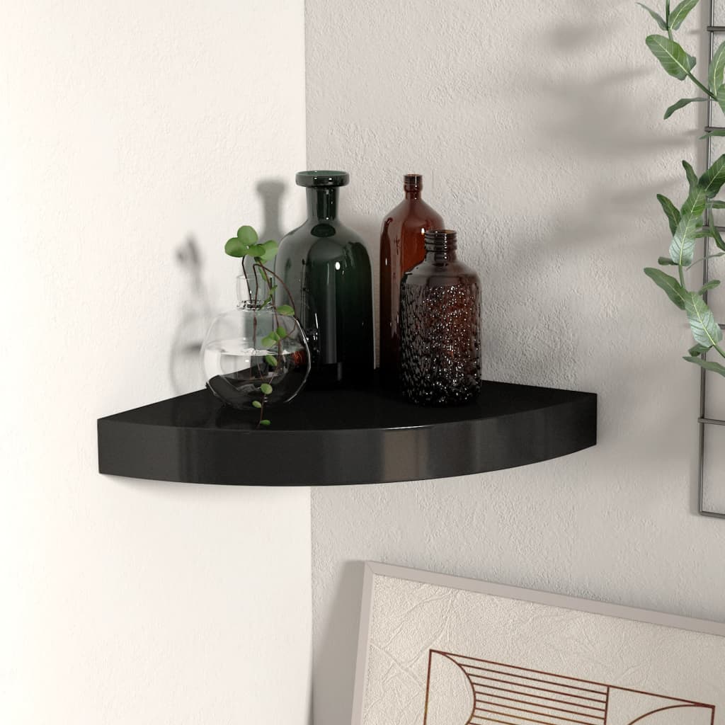 Scaffale Angolare A Parete 25X25X3,8 Cm In Mdf Nero
