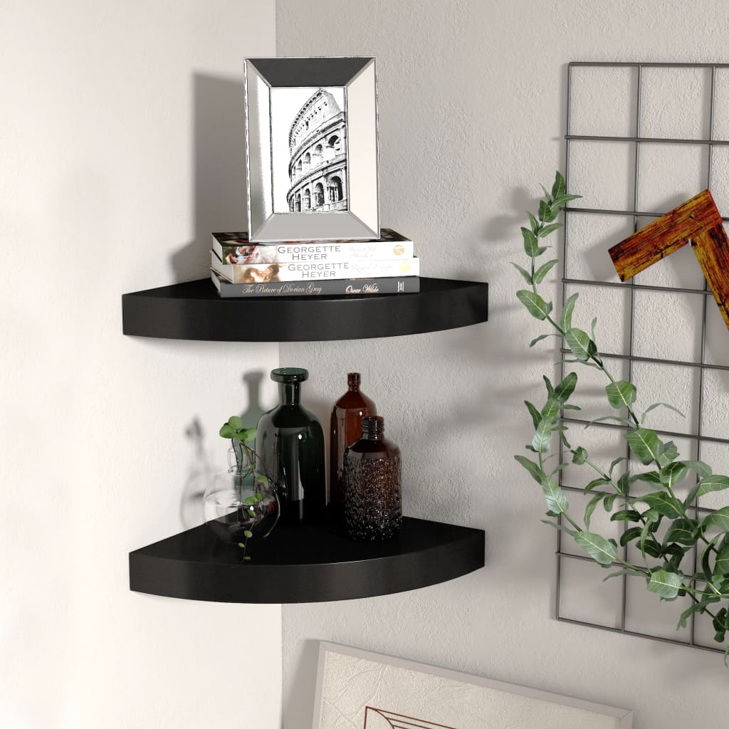 Scaffale Angolare A Parete 25X25X3,8 Cm In Mdf Nero