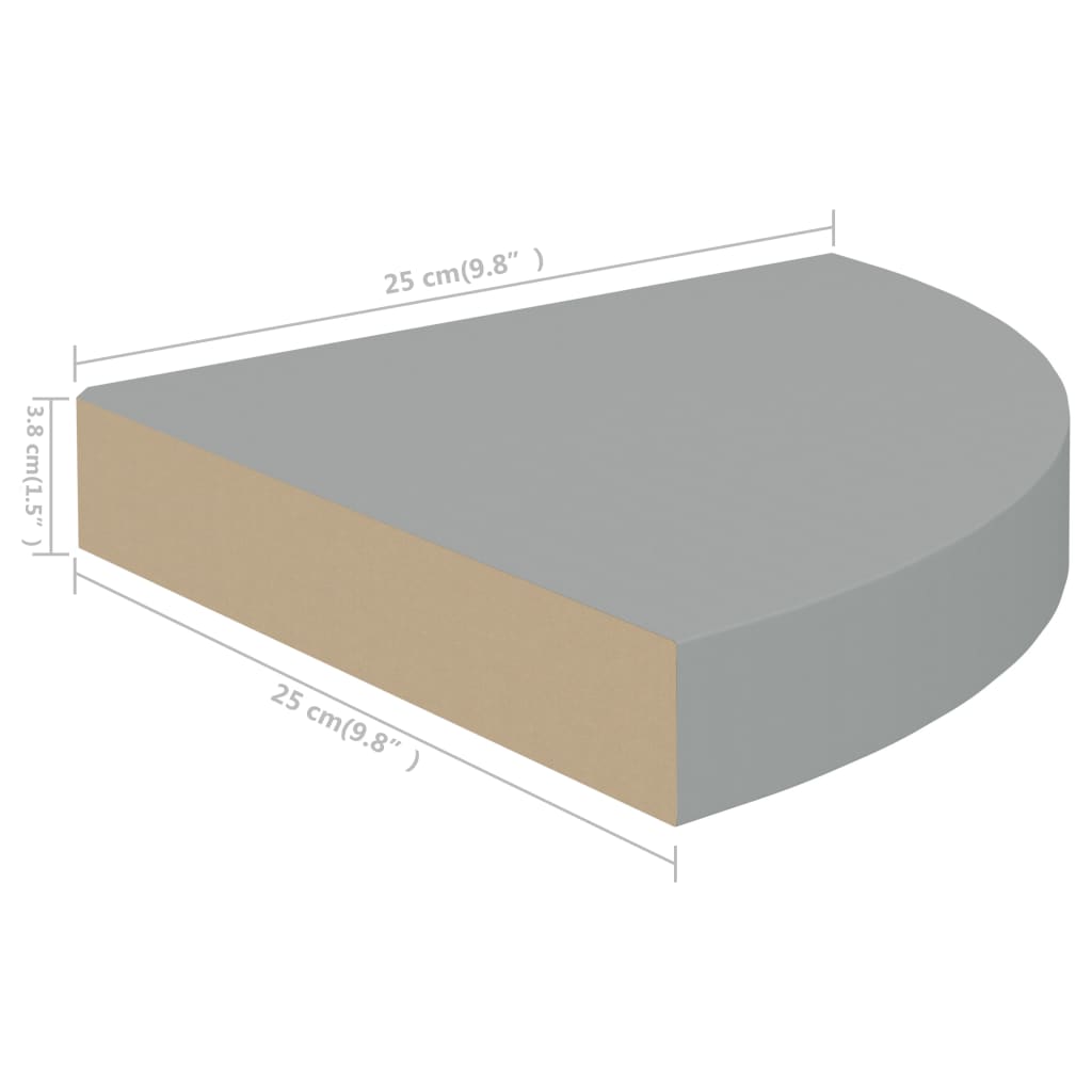 Scaffali Angolari A Parete 2 Pz Grigi 25X25X3,8 Cm In Mdf Grigio