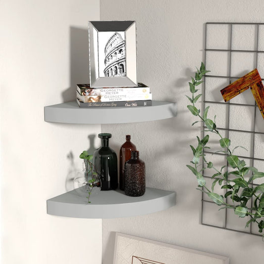 Scaffali Angolari A Parete 2 Pz Grigi 25X25X3,8 Cm In Mdf Grigio