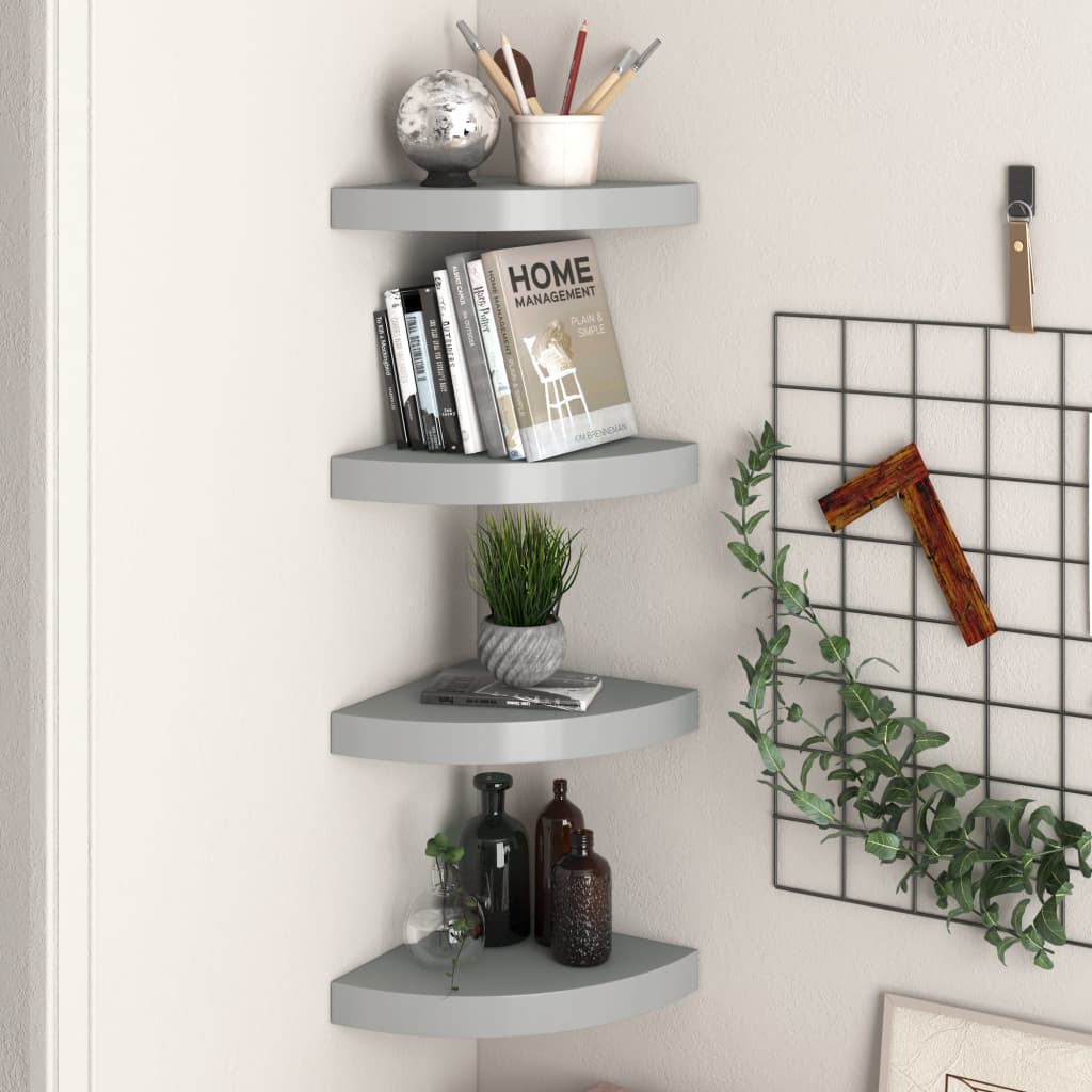 Scaffali Angolari A Parete 2 Pz Grigi 25X25X3,8 Cm In Mdf Grigio
