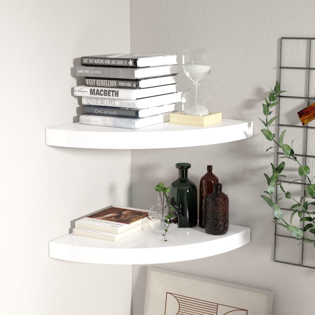 Mensole Angolari Sospese 4 Pz 25X25X3,8 Cm Mdf Bianco Lucido
