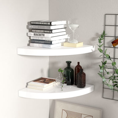 Mensole Angolari Sospese 4 Pz 25X25X3,8 Cm Mdf Bianco Lucido