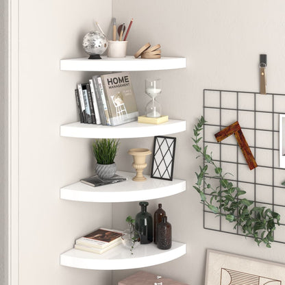 Mensole Angolari Sospese 4 Pz 25X25X3,8 Cm Mdf Bianco Lucido