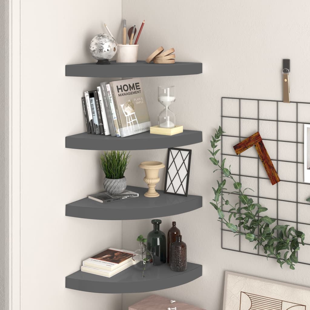 Scaffali Angolari A Parete 4 Pz 35X35X3,8 Cm Mdf Grigio Lucido