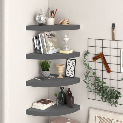 Scaffali Angolari A Parete 4 Pz 35X35X3,8 Cm Mdf Grigio Lucido
