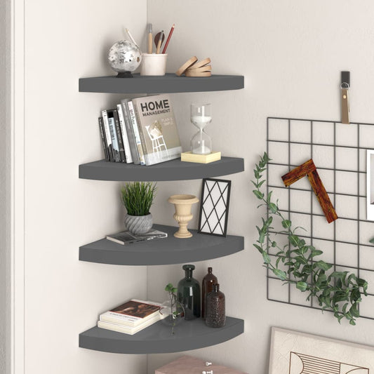 Scaffali Angolari A Parete 4 Pz 35X35X3,8 Cm Mdf Grigio Lucido