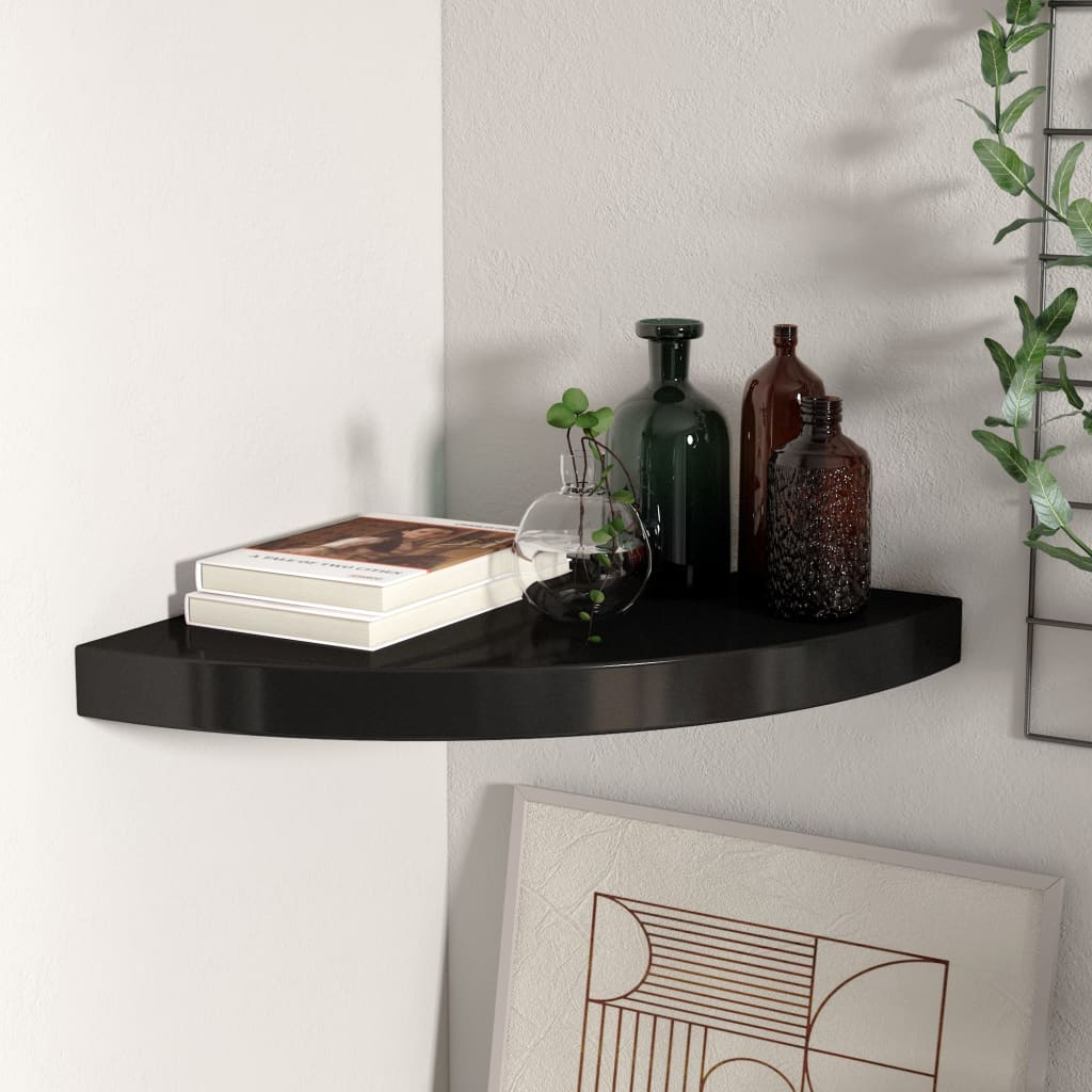 Scaffale Angolare A Parete 25X25X3,8 Cm In Mdf Nero