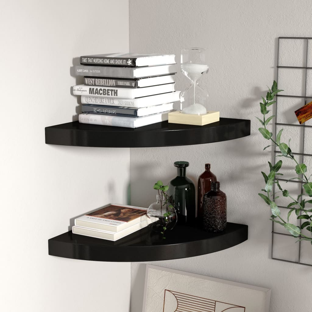 Scaffale Angolare A Parete 25X25X3,8 Cm In Mdf Nero
