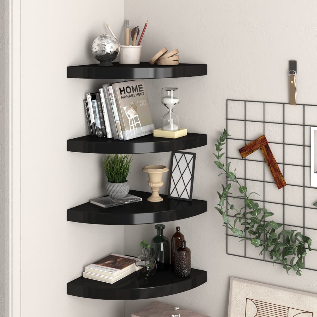 Scaffale Angolare A Parete 25X25X3,8 Cm In Mdf Nero