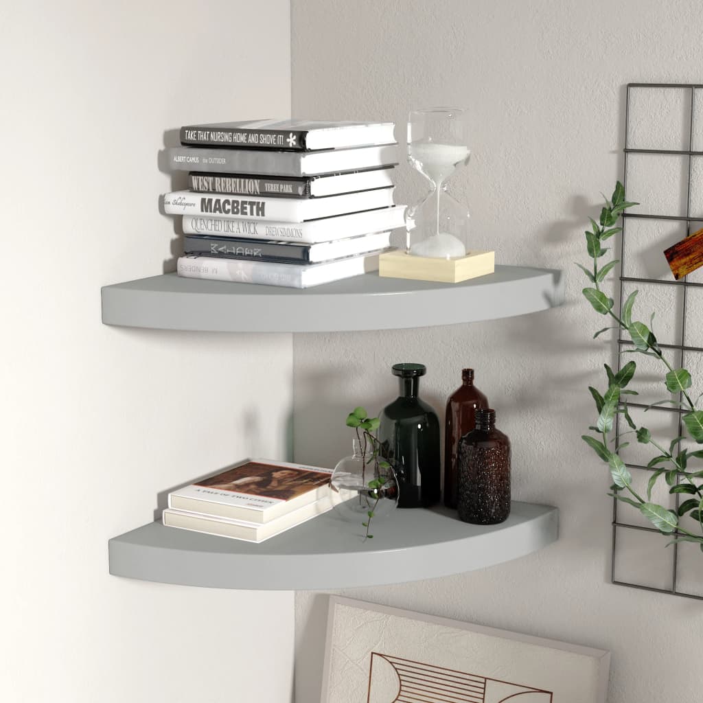 Scaffali Angolari A Parete 2 Pz Grigi 25X25X3,8 Cm In Mdf Grigio