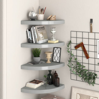 Scaffali Angolari A Parete 2 Pz Grigi 25X25X3,8 Cm In Mdf Grigio