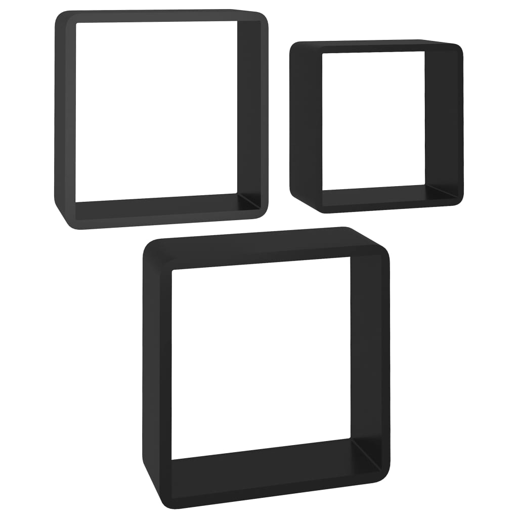 Mensole A Cubo Da Parete 3 Pz Nere In Mdf Nero