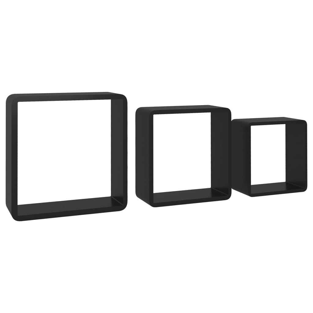Mensole A Cubo Da Parete 3 Pz Nere In Mdf Nero